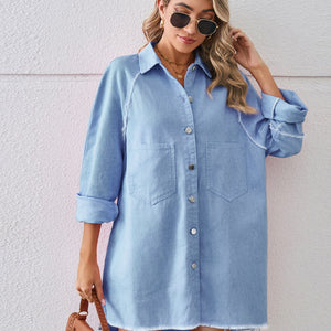 Raw Hem Button Up Denim Dress