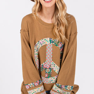 SAGE + FIG Peace Applique Patch Long Sleeve Top