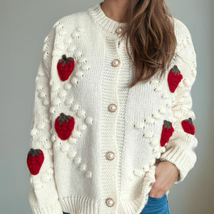 Strawberry Button Down Long Sleeve Cardigan