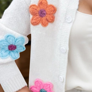 Flower Dropped Shoulder Long Sleeve Cardigan