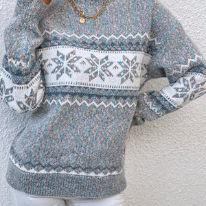 Snowflake Pattern Mock Neck Sweater