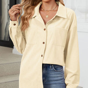 Button Up Dropped Shoulder Long Sleeve Outerwear