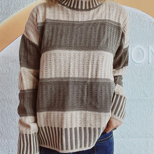 Contrast Round Neck Long Sleeve Sweater