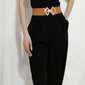 Geometric Buckle Elastic Wide Belt