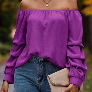 Ruched Off-Shoulder Long Sleeve Blouse