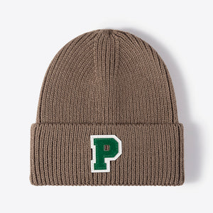 Letter Patch Cuffed Knit Beanie