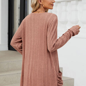 Pocketed Open Front Long Sleeve Cardigan