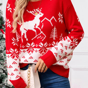 Angel Wings Deer Pattern Round Neck Long Sleeve Sweater