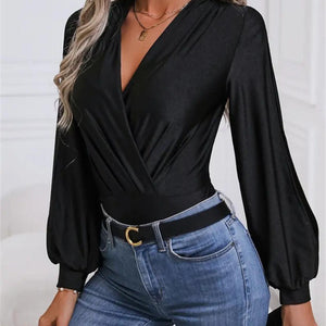 Surplice Slit Long Sleeve Bodysuit