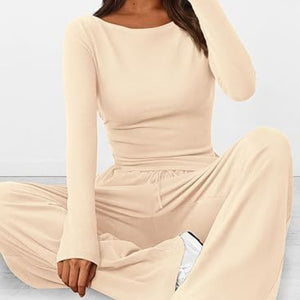 Round Neck Long Sleeve Top and Pants Set