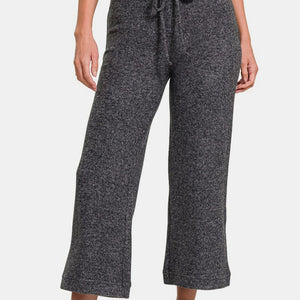 Zenana Drawstring Hacci Cropped Pants