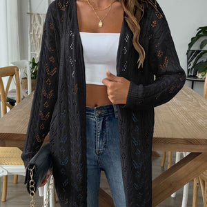 Openwork Open Front Long Sleeve Cardigan