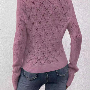 Openwork V-Neck Long Sleeve Sweater