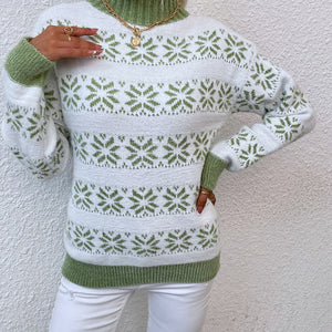 Snowflake Pattern Mock Neck Sweater