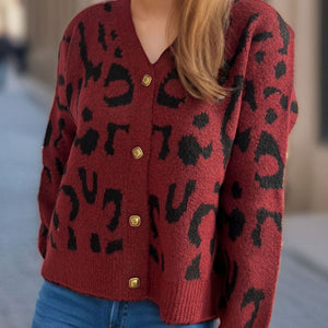 Leopard V-Neck Button Up Cardigan