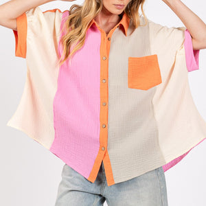 SAGE + FIG Full Size Color Block Button-Down Shirt