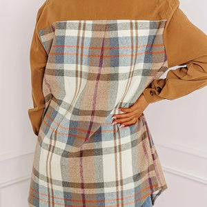 Plaid Collared Neck Long Sleeve Jacket