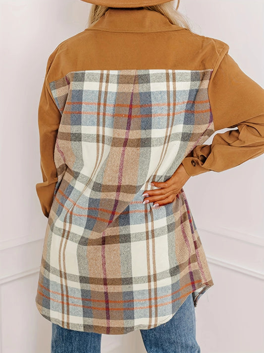 Plaid Collared Neck Long Sleeve Jacket