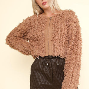 VERY J Shaggy Yarn Knit Zip Up Jacket