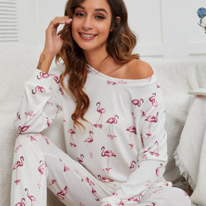 Flamingo Long Sleeve Top and Pants Lounge Set