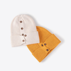 Button Detail Rib-Knit Cuff Beanie