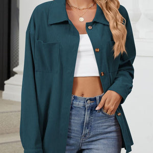 Button Up Dropped Shoulder Long Sleeve Outerwear