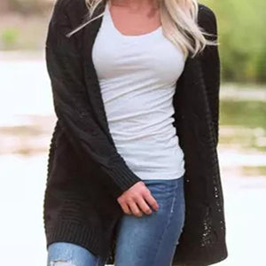 Cable-Knit Open Front Long Sleeve Cardigan