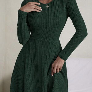 Textured Round Neck Long Sleeve Dress