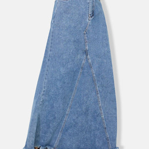 Raw Hem Maxi Denim Skirt