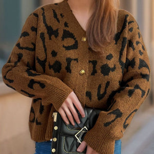 Leopard V-Neck Button Up Cardigan