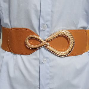 Ribbed Alloy Buckle Elastic Belt