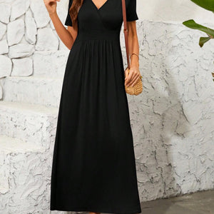 Surplice Short Sleeve Maxi Dress