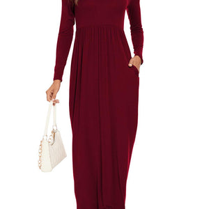 Round Neck Long Sleeve Pocketed Maxi Dress