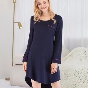 Round Neck Night Dress with Pocket