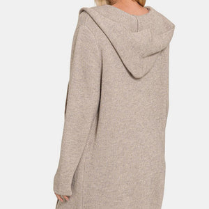 Zenana Hooded Open Front Sweater Cardigan