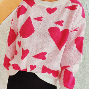 Heart Round Neck Long Sleeve Sweater