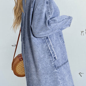 Raw Hem Button Down Long Sleeve Denim Dress