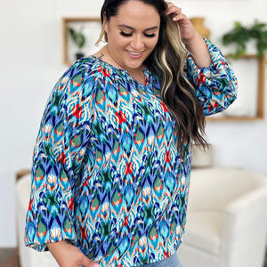 Double Take Full Size Printed Balloon Sleeve Blouse