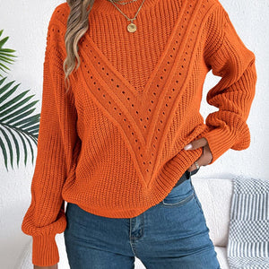 Openwork Round Neck Long Sleeve Sweater