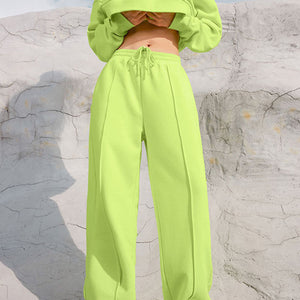 Round Neck Long Sleeve Top and Elastic Waist Pants Set