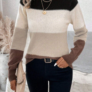 Color Block Mock Neck Long Sleeve Sweater