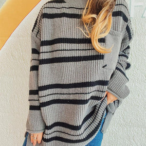 Striped Round Neck Long Sleeve Sweater