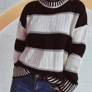 Contrast Round Neck Long Sleeve Sweater