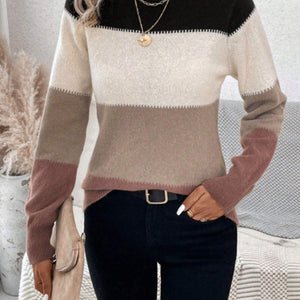 Color Block Mock Neck Long Sleeve Sweater