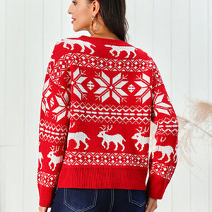 Reindeer & Snowflake Round Neck Sweater