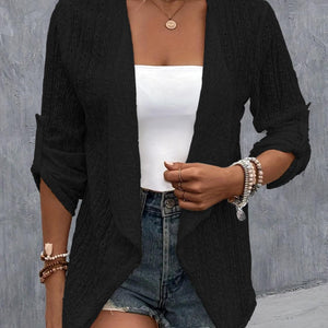 Eyelet Roll-Tab Sleeve Cardigan