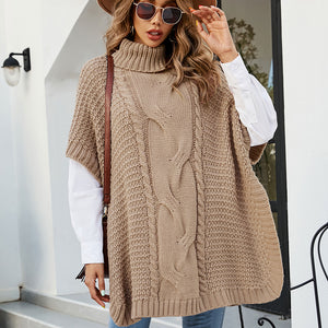 Cable-Knit Turtleneck Slit Sweater