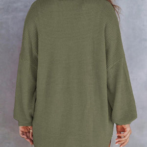 Waffle-Knit Dropped Shoulder Long Sleeve Sweatshirt