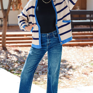 Striped Button Up Long Sleeve Cardigan