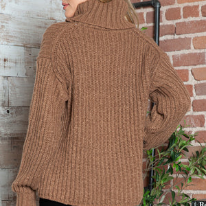 Turtleneck Dropped Shoulder  Pullover Sweater